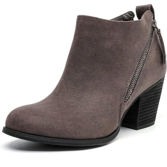 Women's Grey Pu 026 Wide Width Ankle Mid Heel Side Zipper Booties. - Picture 1 of 7